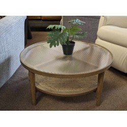  SHOWROOM CLEARANCE ITEM - Carlton Tambour Grey Coffee Table - Glass & Rattan