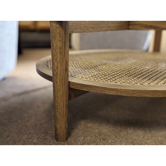  SHOWROOM CLEARANCE ITEM - Carlton Tambour Grey Coffee Table - Glass & Rattan