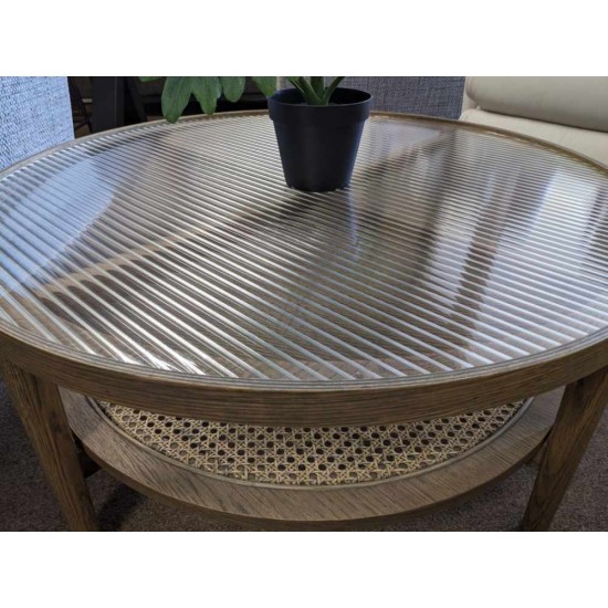  SHOWROOM CLEARANCE ITEM - Carlton Tambour Grey Coffee Table - Glass & Rattan