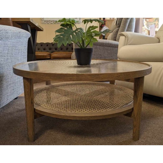  SHOWROOM CLEARANCE ITEM - Carlton Tambour Grey Coffee Table - Glass & Rattan