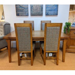  SHOWROOM CLEARANCE ITEM - Old Charm Wood Bros Chatsworth Extending Dining Table & 4 Harris Tweed Chairs - Model Numbers 3224 & 2899
