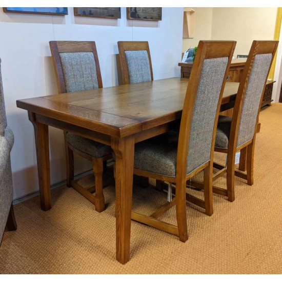  SHOWROOM CLEARANCE ITEM - Old Charm Wood Bros Chatsworth Extending Dining Table & 4 Harris Tweed Chairs - Model Numbers 3224 & 2899