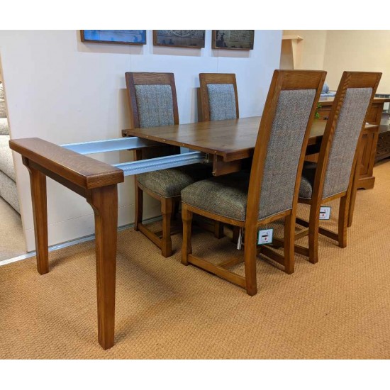  SHOWROOM CLEARANCE ITEM - Old Charm Wood Bros Chatsworth Extending Dining Table & 4 Harris Tweed Chairs - Model Numbers 3224 & 2899