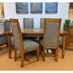  SHOWROOM CLEARANCE ITEM - Old Charm Wood Bros Chatsworth Extending Dining Table & 4 Harris Tweed Chairs - Model Numbers 3224 & 2899