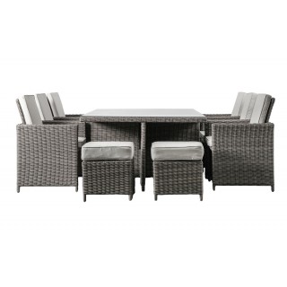 Grey rattan 10 piece online cube garden dining set