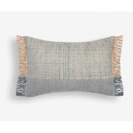 Large Lumbar Blue Beige Fringe Scatter Cushion