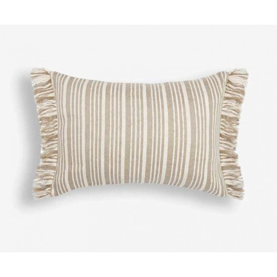 Large Lumbar Natural Beige Stripes with Fringe Scatter Cushion