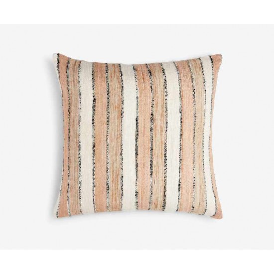 Large Square Beige White Orange Stripe Scatter Cushion