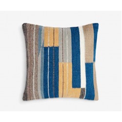Medium Square Blue Yellow Grey Colour Level Design Scatter Cushion