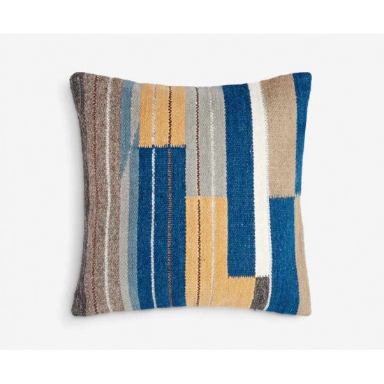 Medium Square Blue Yellow Grey Colour Level Design Scatter Cushion