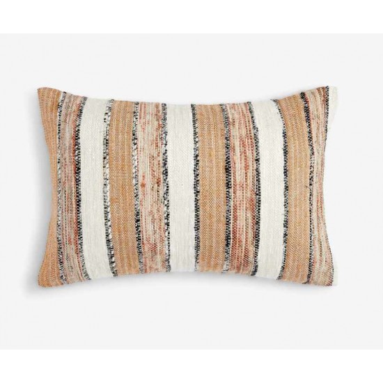 Small Lumbar Beige White Orange Stripe Cushion